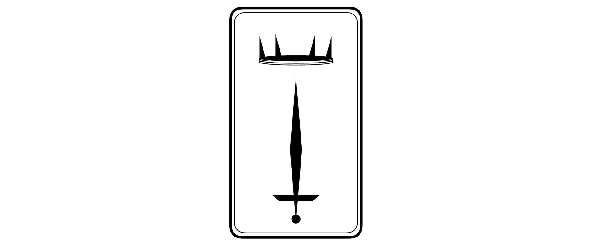 A stylised black sword surmounted by a black crown.