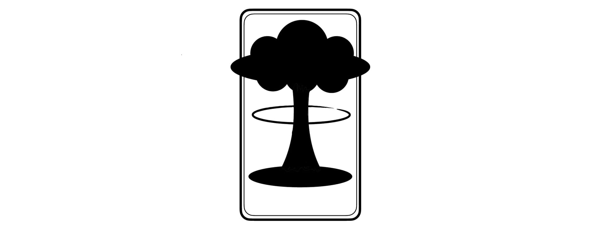A stylised mushroom cloud, symbol of the atomic age, in black on a white background.