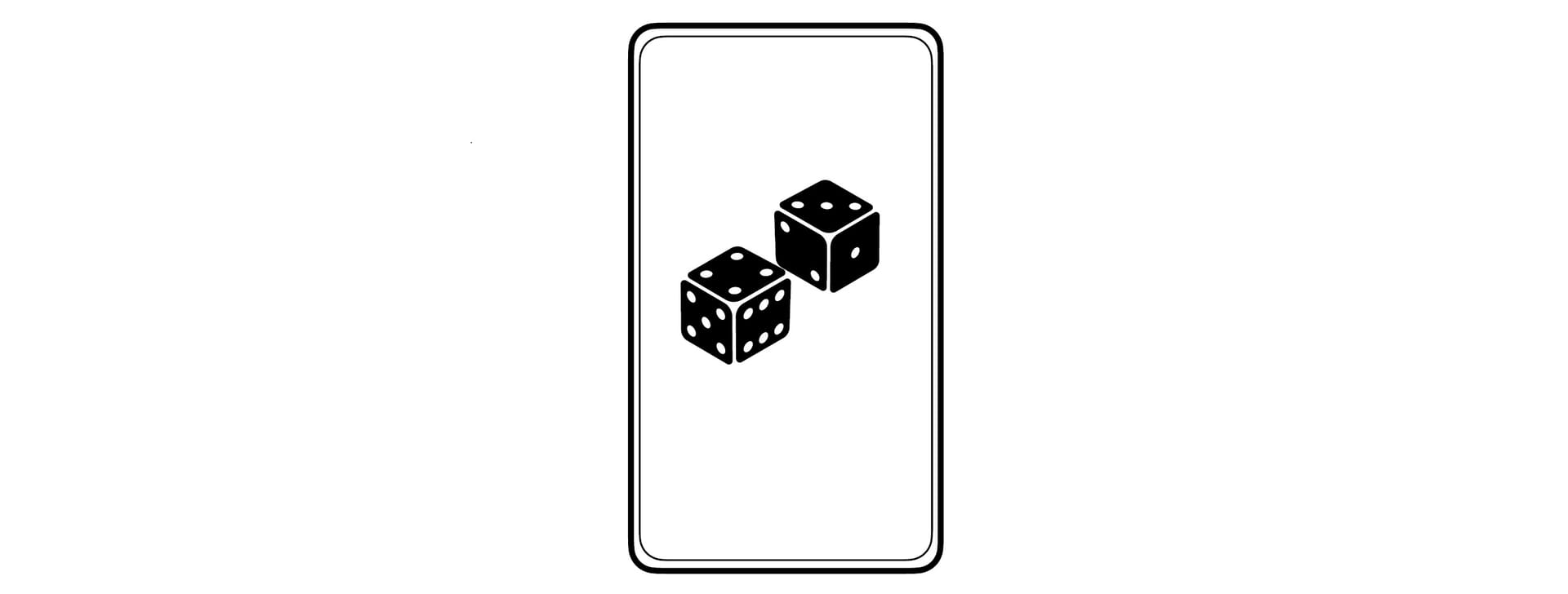 two dice, in black and white, the one on the left shows four spots on top, the one on the right shows three